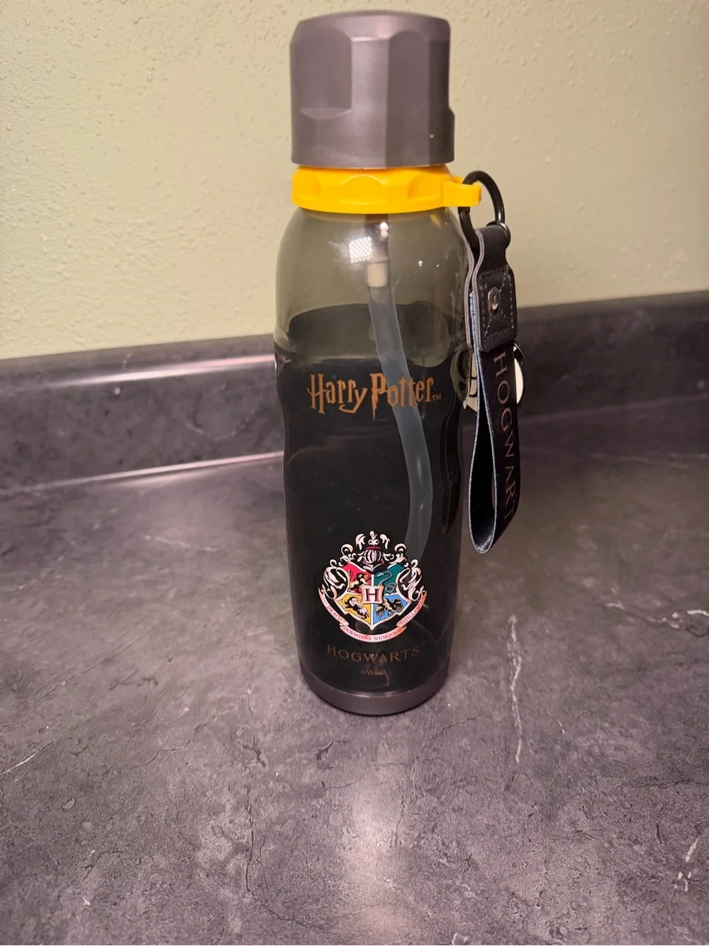 Miniso x Harry Potter water bottle features a Hogwarts crest logo